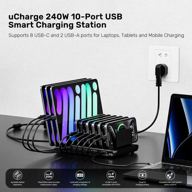 Unitek 240W 10-Port USB Smart Charging