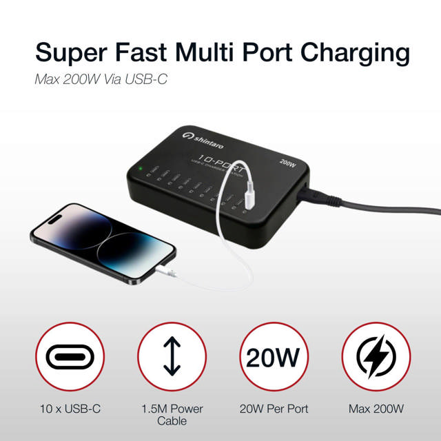 Shintaro 200W 10-Port USB-C GaN Charger