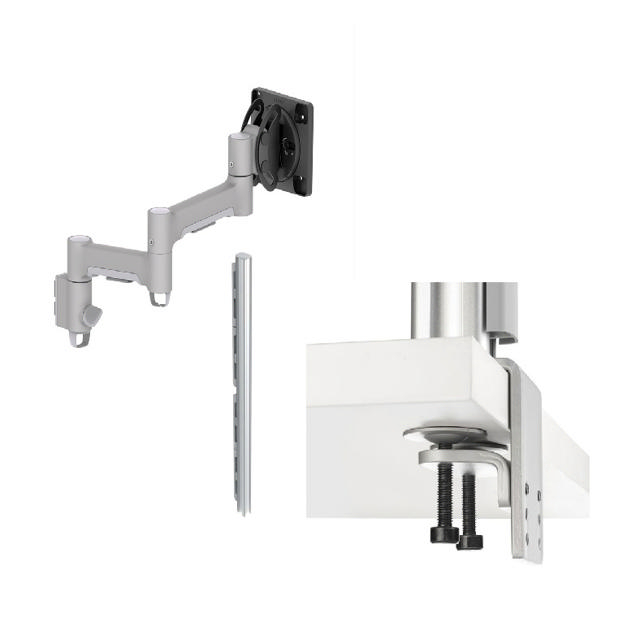 Atdec AWMS-2-46H75 Dual HD Swing Arms on Tall Post HD F-Clamp Silver