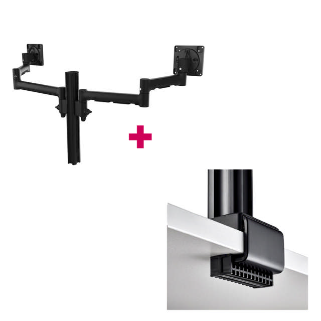 Atdec AWMS-2-5940 Dual Extended-Reach Arms on Post C-Clamp Black