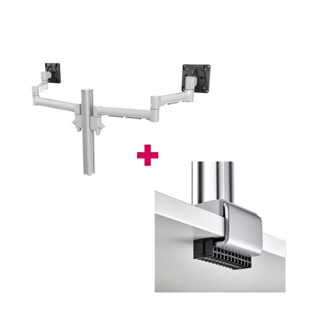 Atdec AWMS-2-5940 Dual Extended-Reach Arms on Post C-Clamp Silver