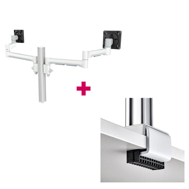 Atdec AWMS-2-5940 Dual Extended-Reach Arms on Post C-Clamp White