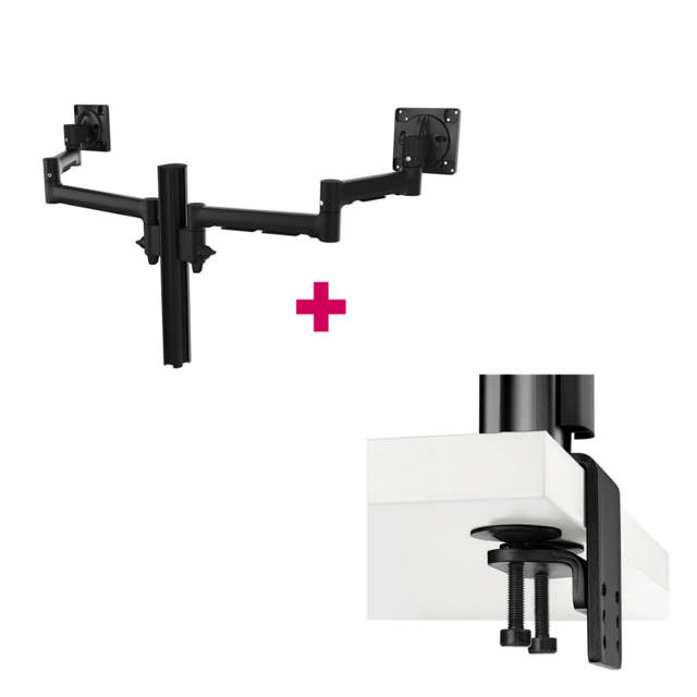 Atdec AWMS-2-5940 Dual Extended-Reach Arms on Post H/D F-Clamp Black