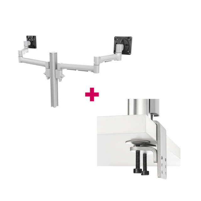 Atdec AWMS-2-5940 Dual Extended-Reach Arms on Post H/D F-Clamp Silver