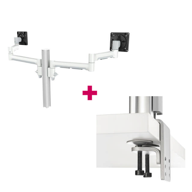Atdec AWMS-2-5940 Dual Extended-Reach Arms on Post H/D F-Clamp White