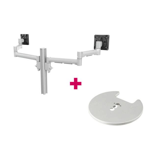 Atdec AWMS-2-5940 Dual Extended-Reach Arms on Post Grommet Clamp Silver