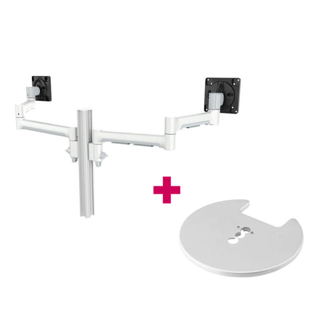 Atdec AWMS-2-5940 Dual Extended-Reach Arms on Post Grommet Clamp White