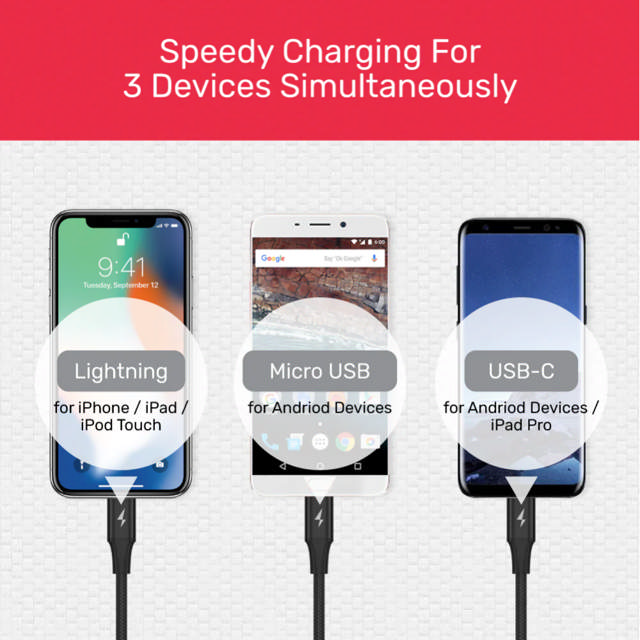 Unitek 1.2m 3-in-1 USB-A to USC-C & More