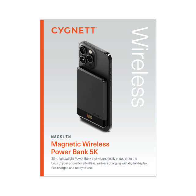 Cygnett MagSlim 5000mAh (5K) Magnetic Wireless Power Bank - Black