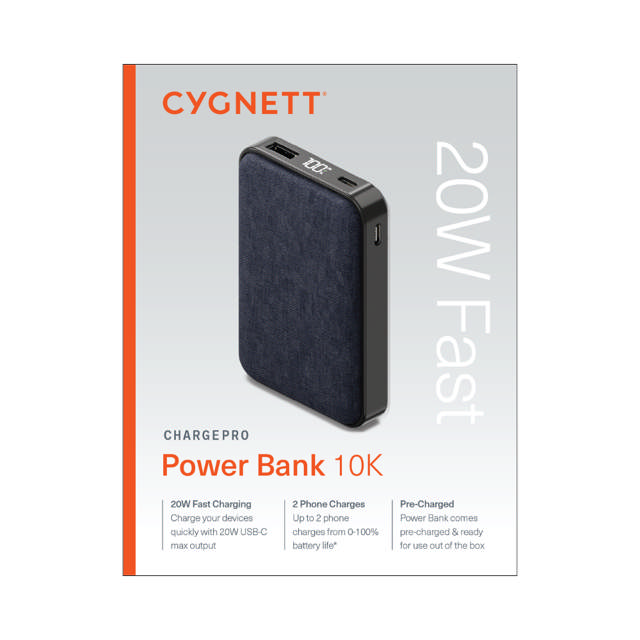 Cygnett ChargePro PD 3.0 20W 10000mAh (10K) Power Bank - Midnight