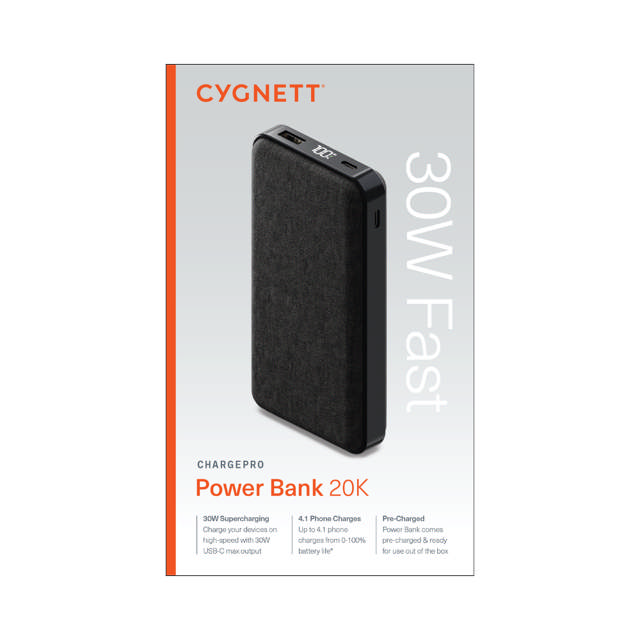 Cygnett ChargePro PD 3.0 30W 20000mAh (20K) Power Bank - Graphite