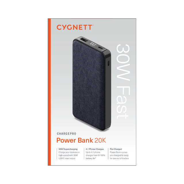 Cygnett ChargePro PD 3.0 30W 20000mAh (20K) Power Bank - Midnight