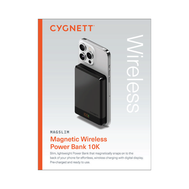 Cygnett MagSlim 10000mAh (10K) Magnetic Wireless Power Bank - Black
