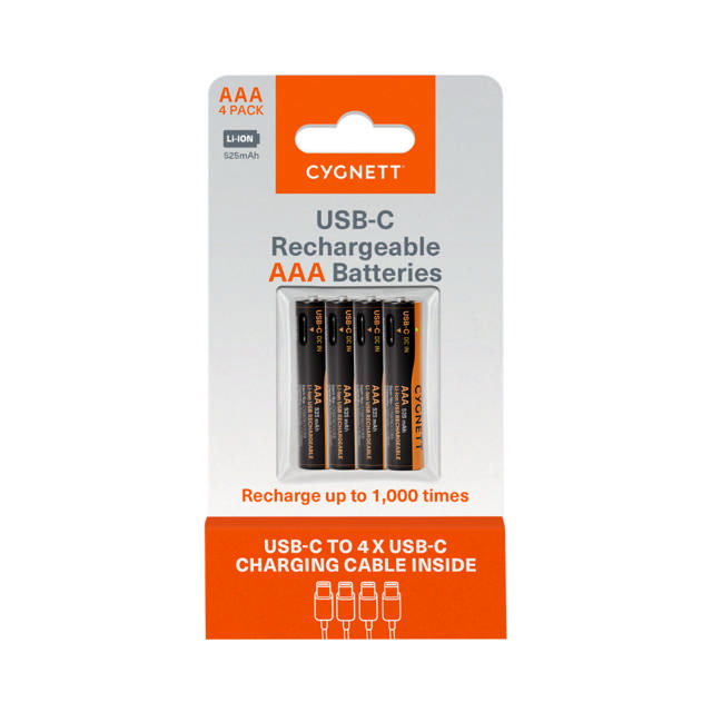 Cygnett AAA USB-C Rechargeable Li-ion Battery - 4 Pack - Black