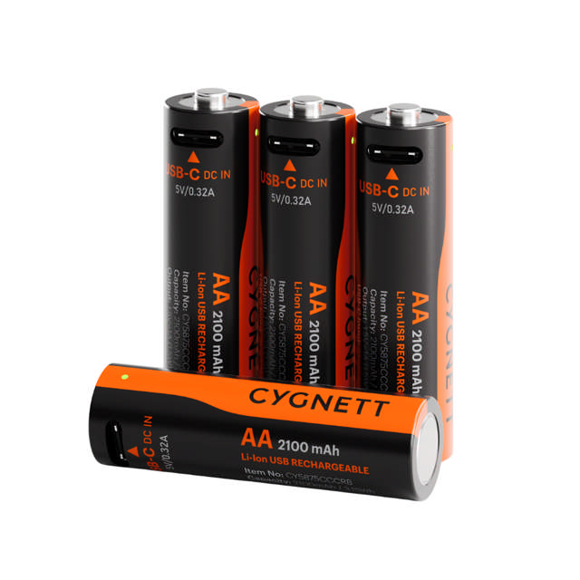 Cygnett AA USB-C Rechargeable Li-ion Battery - 4 Pack - Black