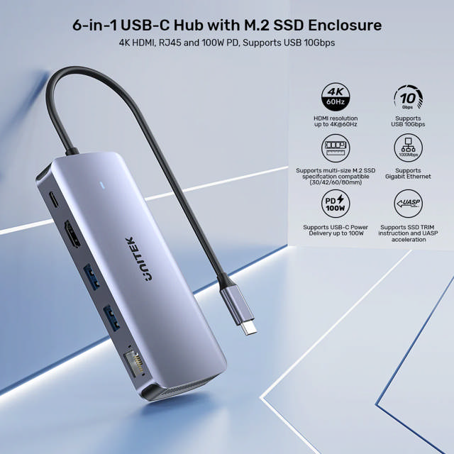 Unitek 6-in-1 USB-C Hub w/ M.2SSD Enc