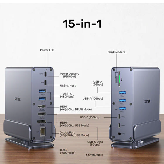 Unitek Universal DisplayLink Triple 4K Docking Station