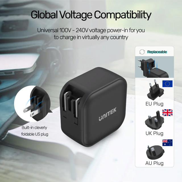 Unitek Travel Tri GaN 3 Port 66W Charger